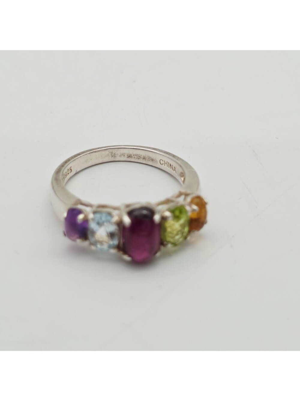 Sterling Silver Multi-Gemstone Ring Oval Cabochon & Faceted Citrine Stones 7 - Picture 6 of 7
